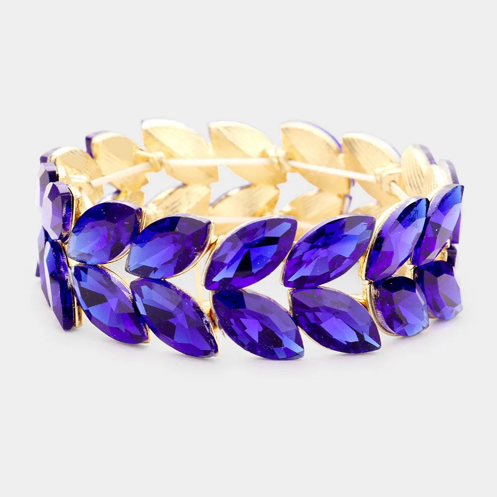 Sapphire Crystal Marquise Shaped Stone Stretch Bracelet  | 432246