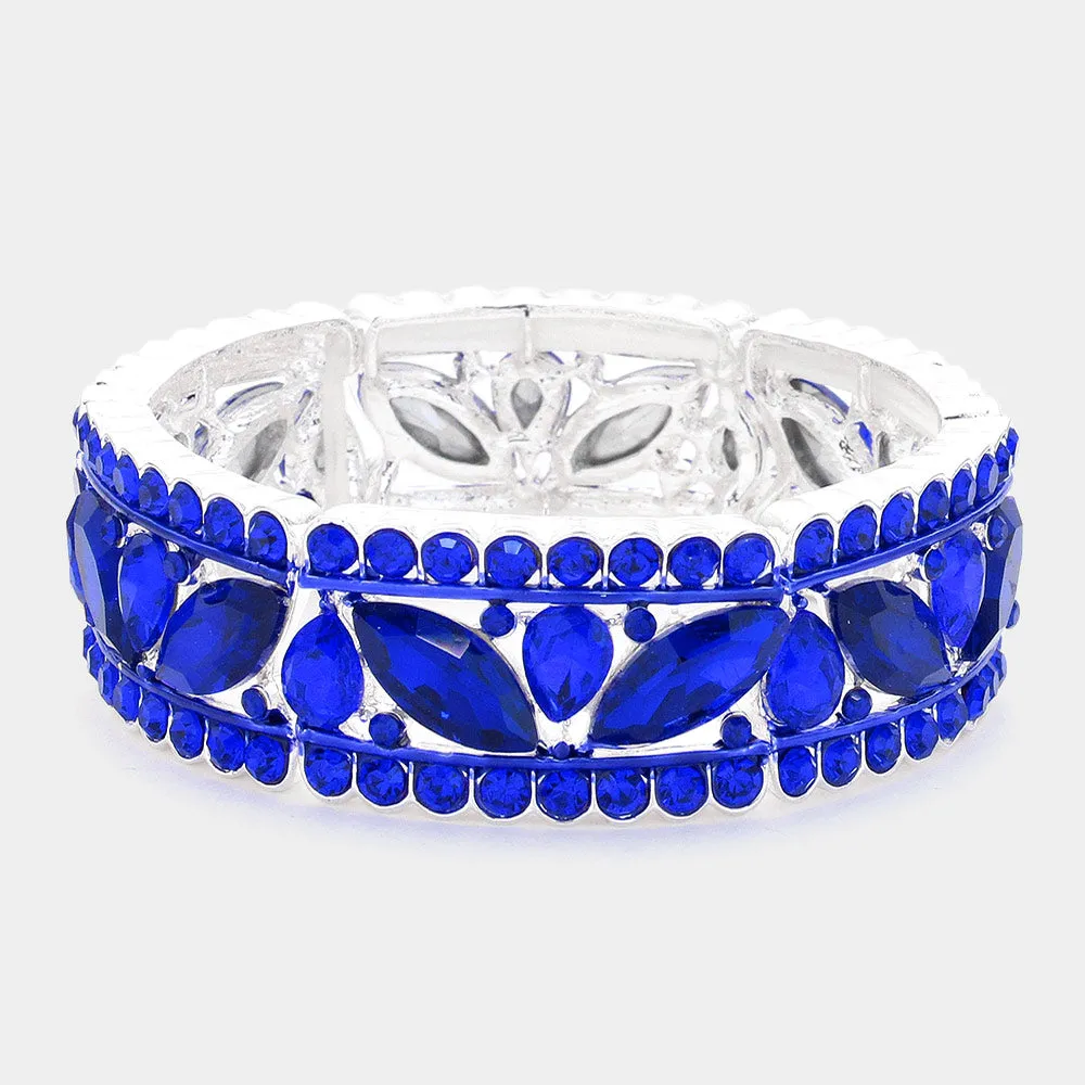 Sapphire Round and Marquise Stone Stretch Pageant Bracelet | Pageant Jewelry |  616789