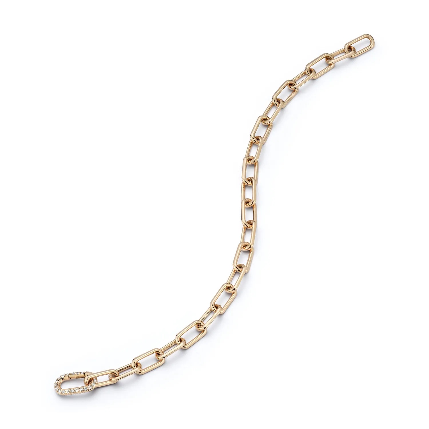 SAXON 18K GOLD CHAIN LINK BRACELET WITH ELONGATED ALL DIAMOND CLASP