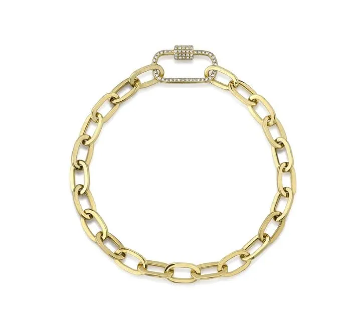 Shy Creation 14K Yellow Gold Diamond Carabiner Bracelet