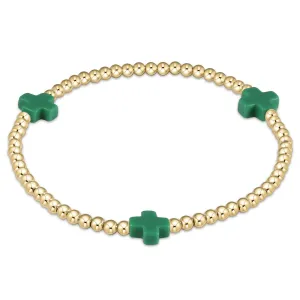 Signature Cross Gold Pattern 3MM Bead Bracelet in Emerald