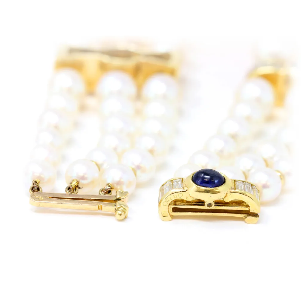 Signed Boucheron Akoya Pearl, Amber, Sapphire and Diamond Bracelet in 18k Gold