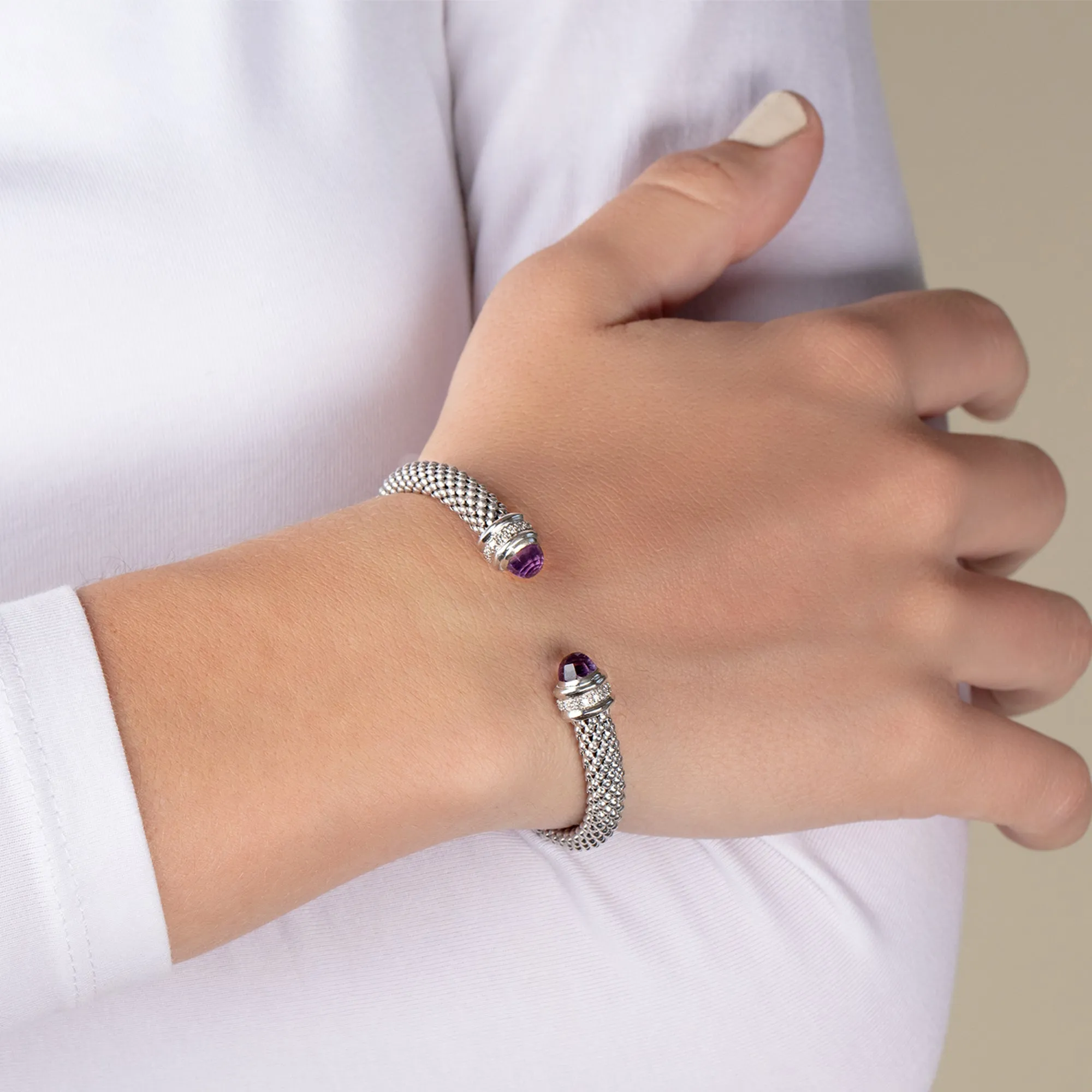 Silver, Amethyst & Diamond Prosecco Classic Cuff