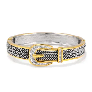 SILVER AND GOLD CRYSTAL BUCKLE HINGED  BRACELET #S/HB2694 (KG5)