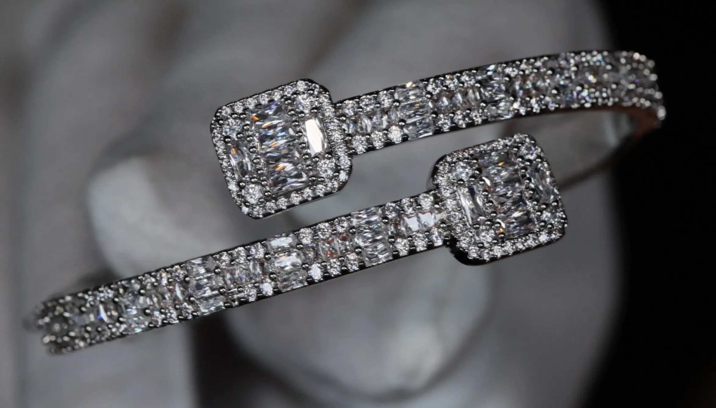 Silver Baguette Diamond Bracelet | Silver Baguette Diamond Bangle