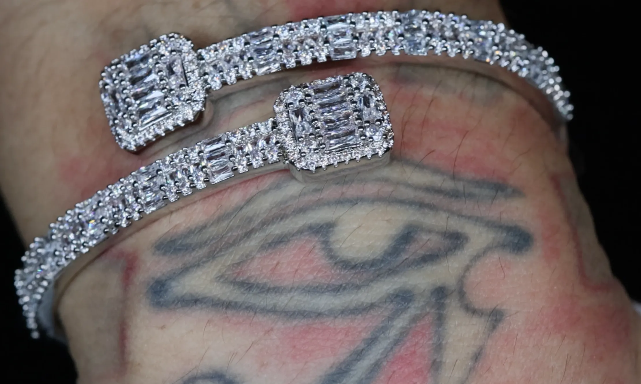 Silver Baguette Diamond Bracelet | Silver Baguette Diamond Bangle