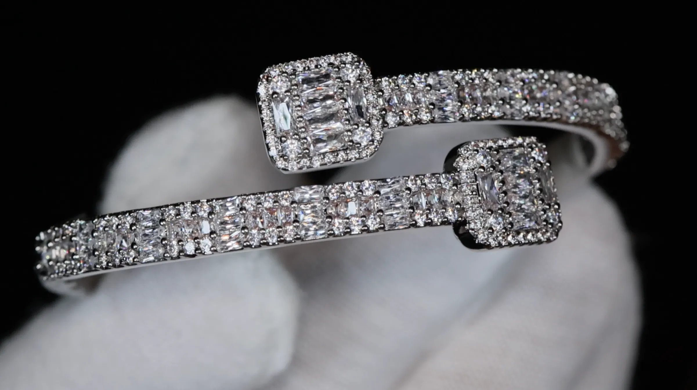 Silver Baguette Diamond Bracelet | Silver Baguette Diamond Bangle