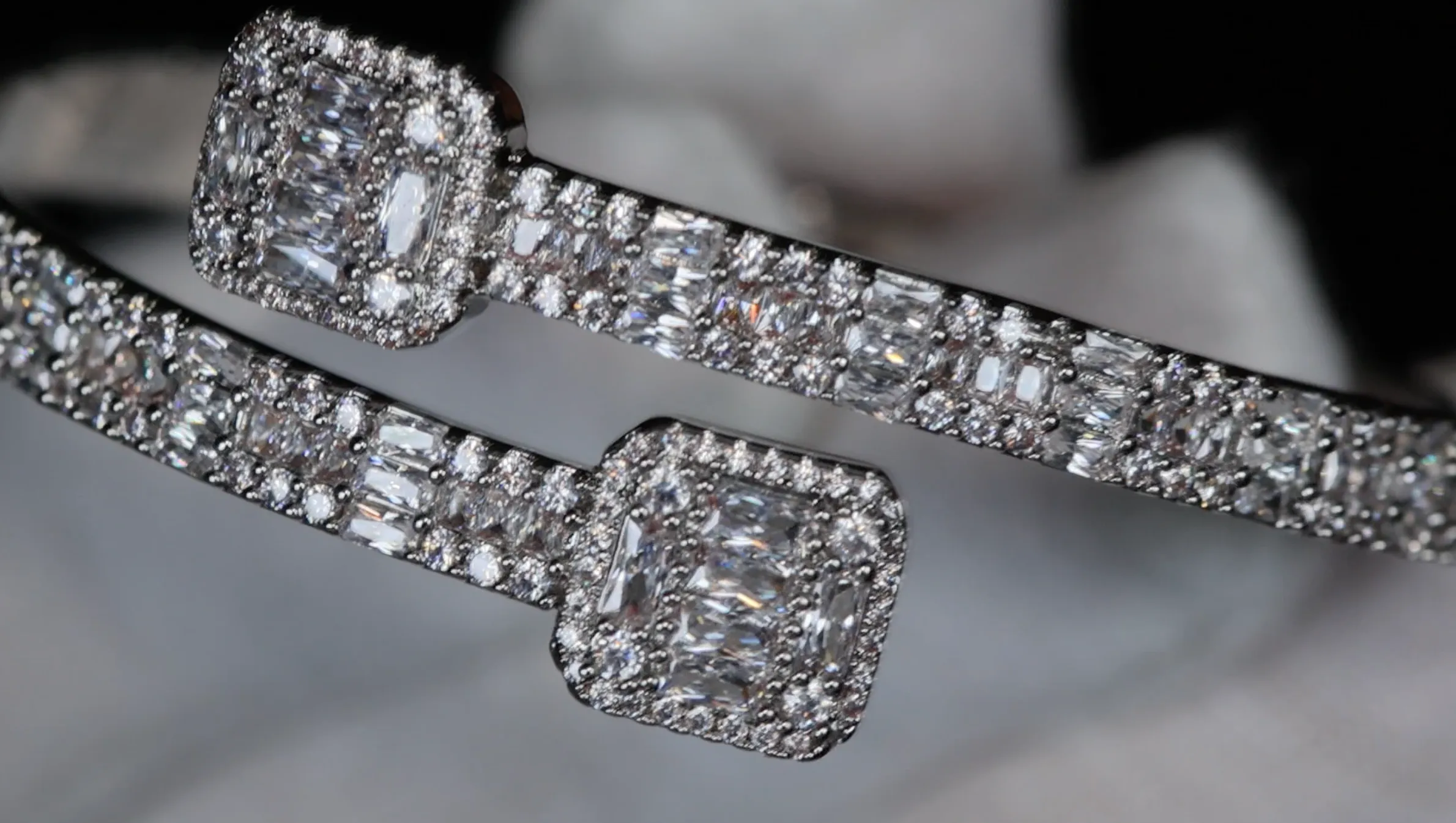 Silver Baguette Diamond Bracelet | Silver Baguette Diamond Bangle