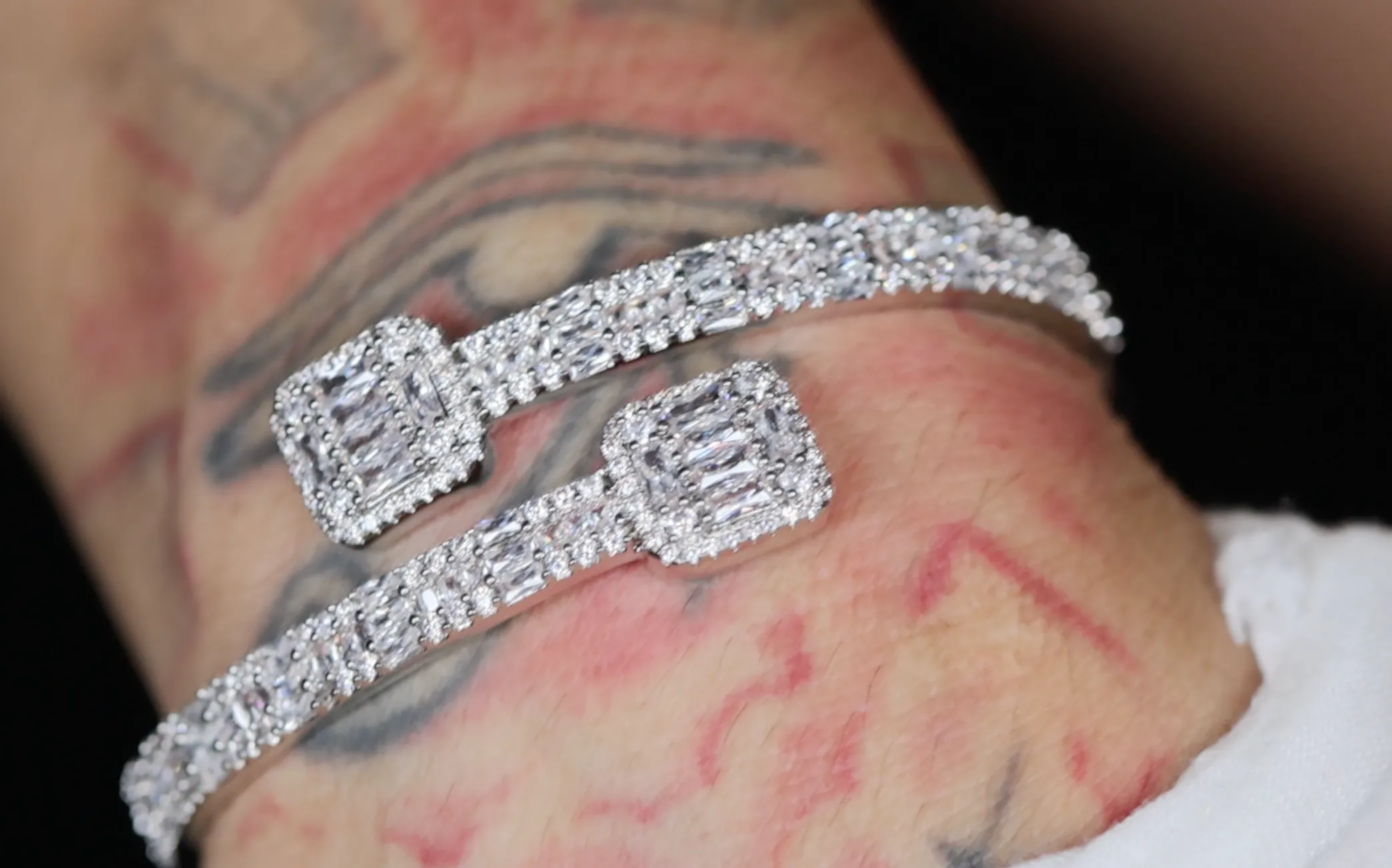 Silver Baguette Diamond Bracelet | Silver Baguette Diamond Bangle