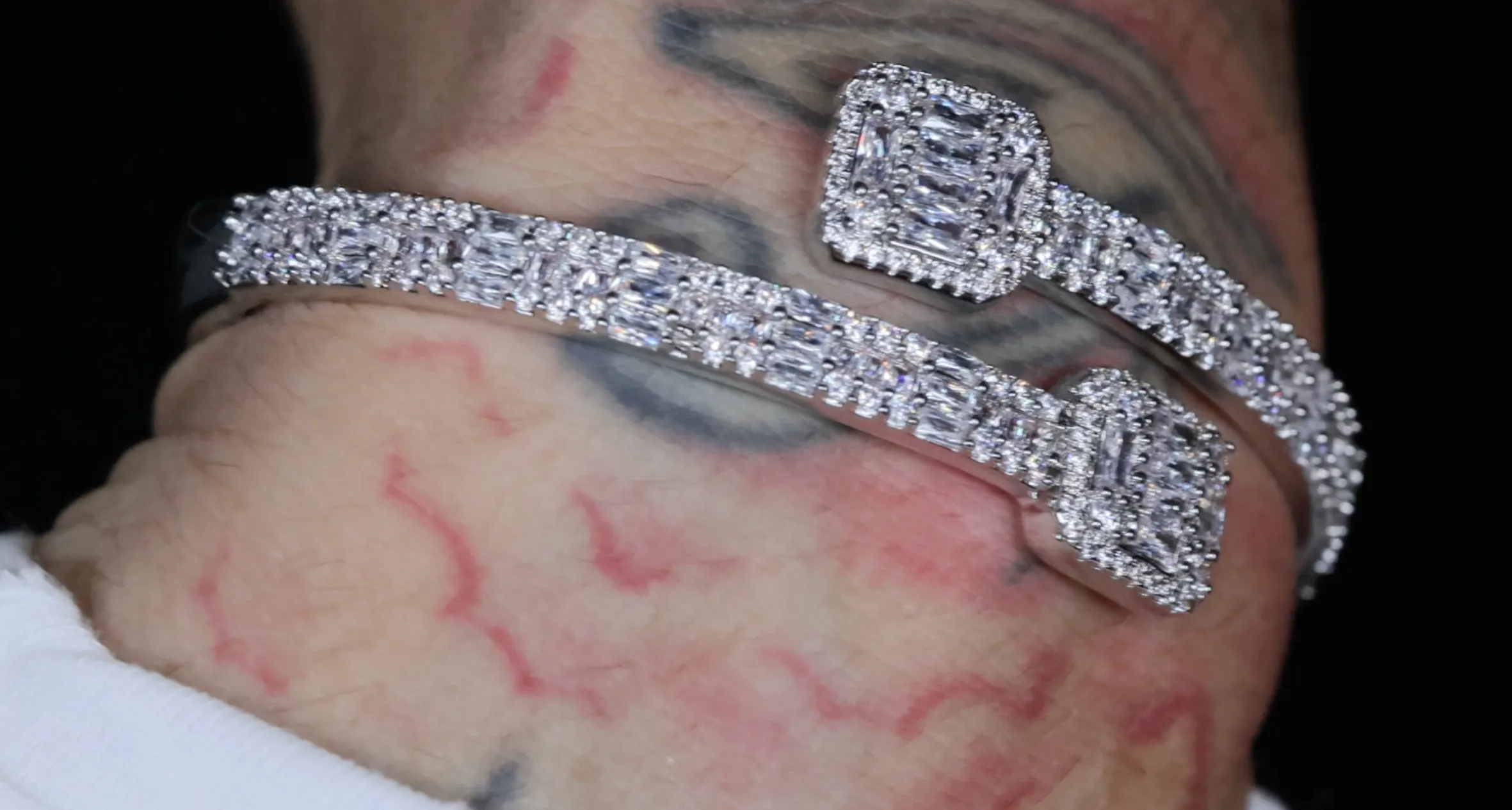 Silver Baguette Diamond Bracelet | Silver Baguette Diamond Bangle