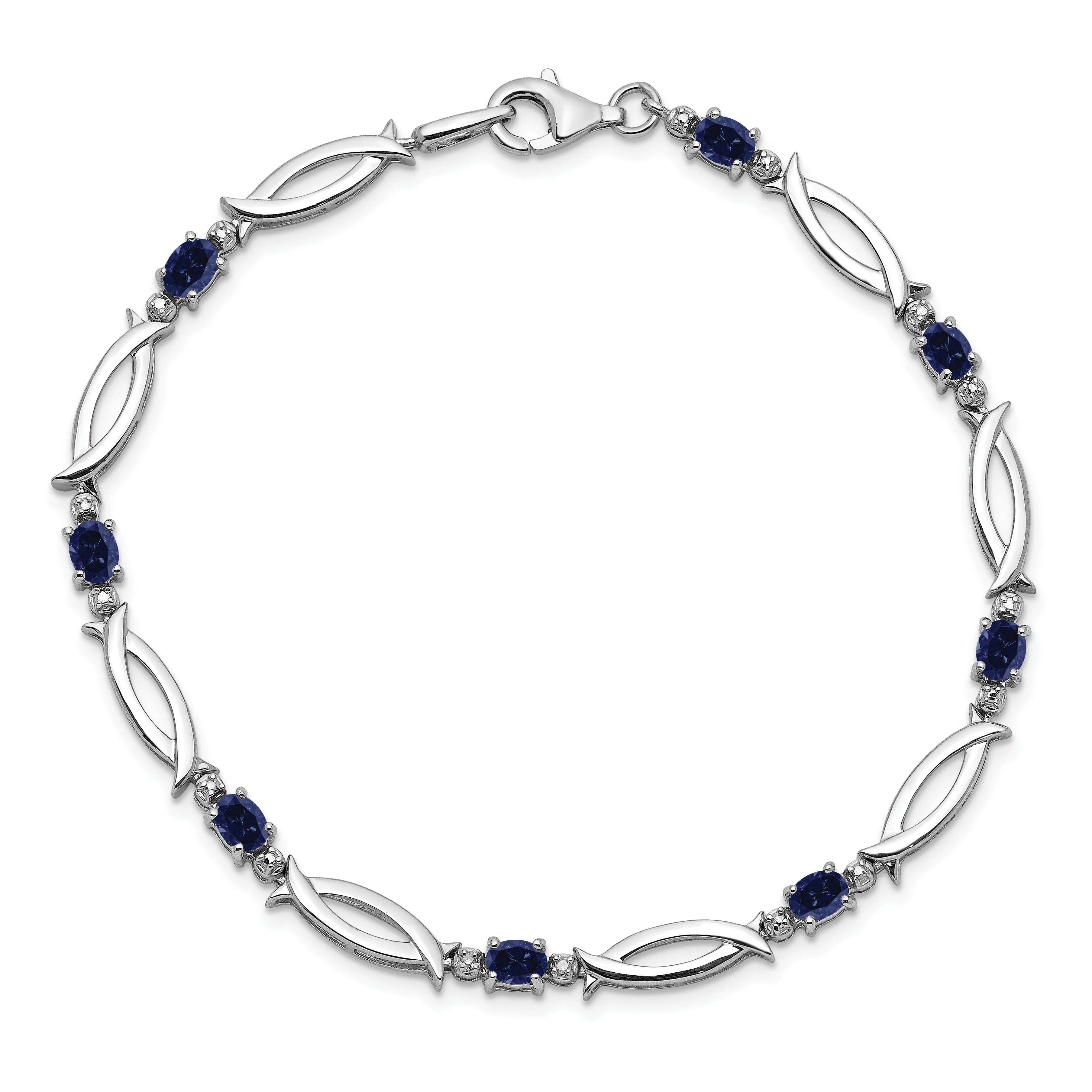 Silver Polish Finish Sapphire Diamond Bracelet