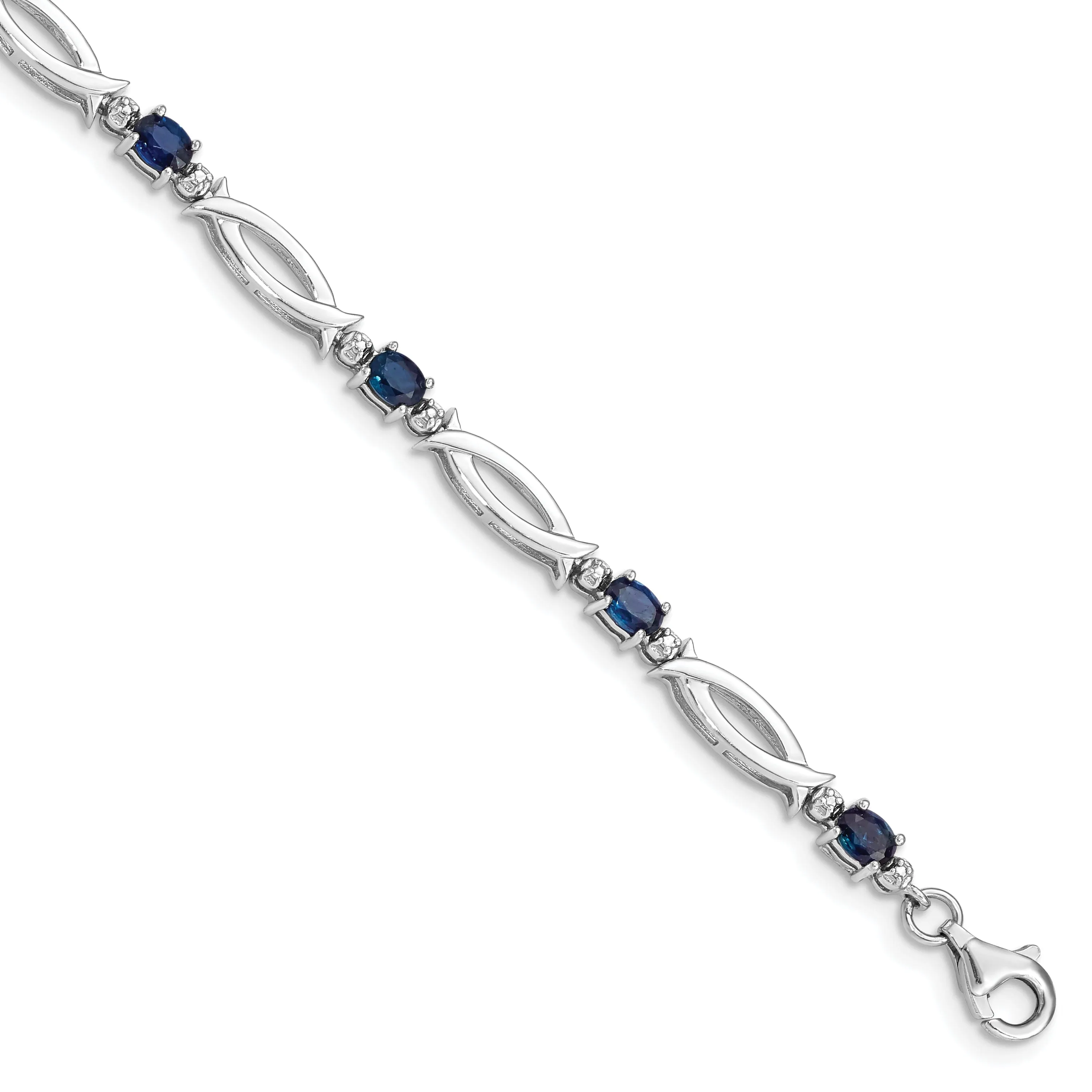 Silver Polish Finish Sapphire Diamond Bracelet