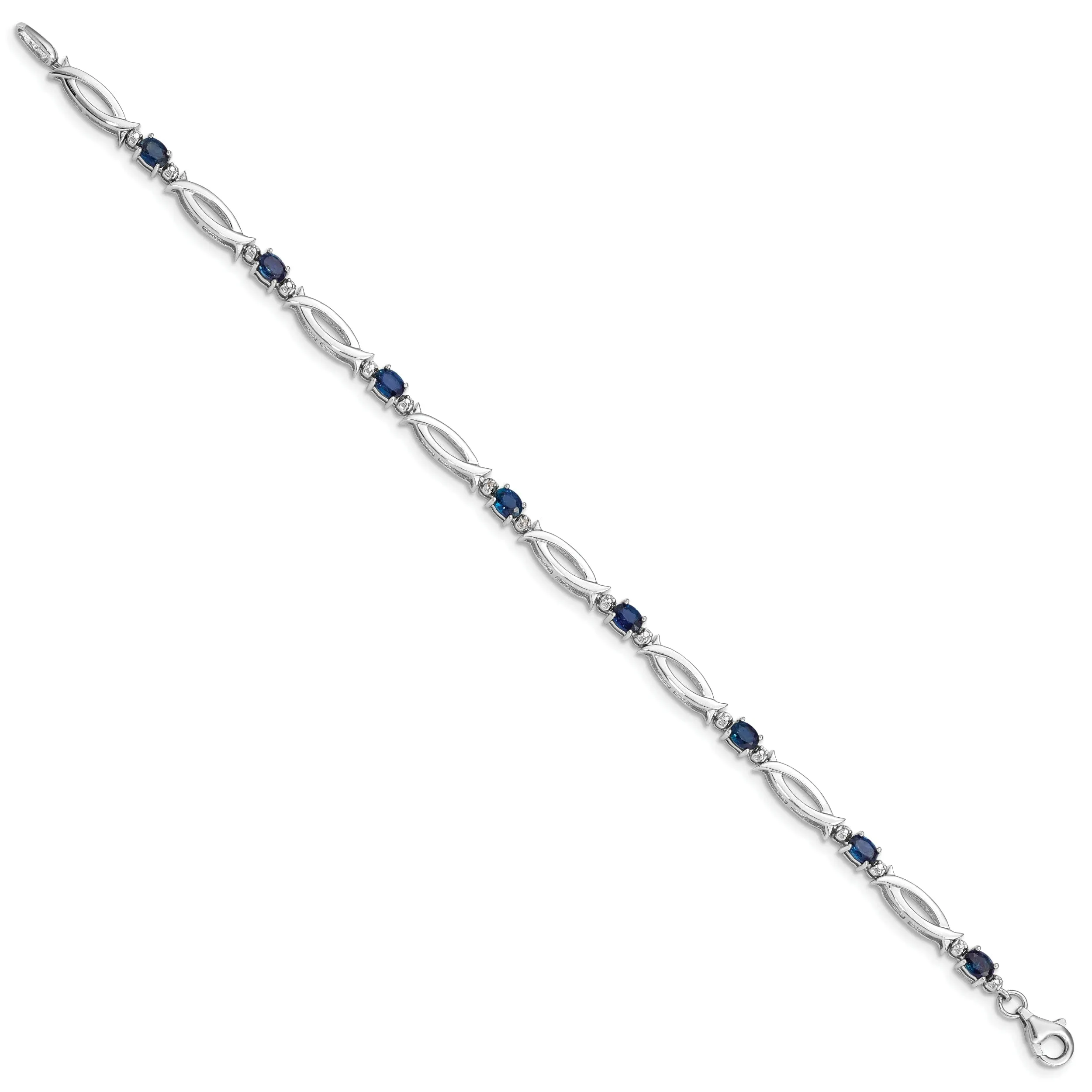 Silver Polish Finish Sapphire Diamond Bracelet