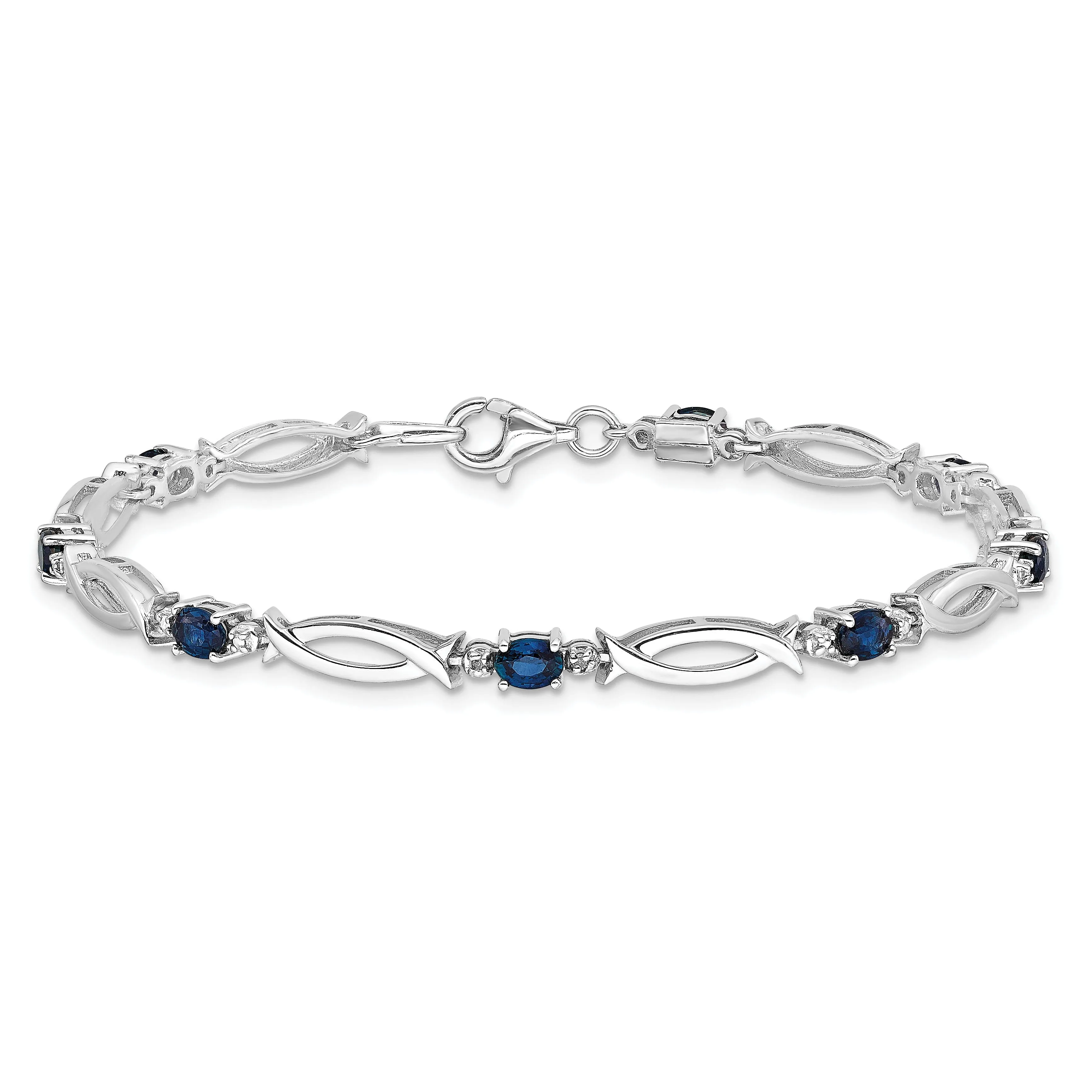 Silver Polish Finish Sapphire Diamond Bracelet
