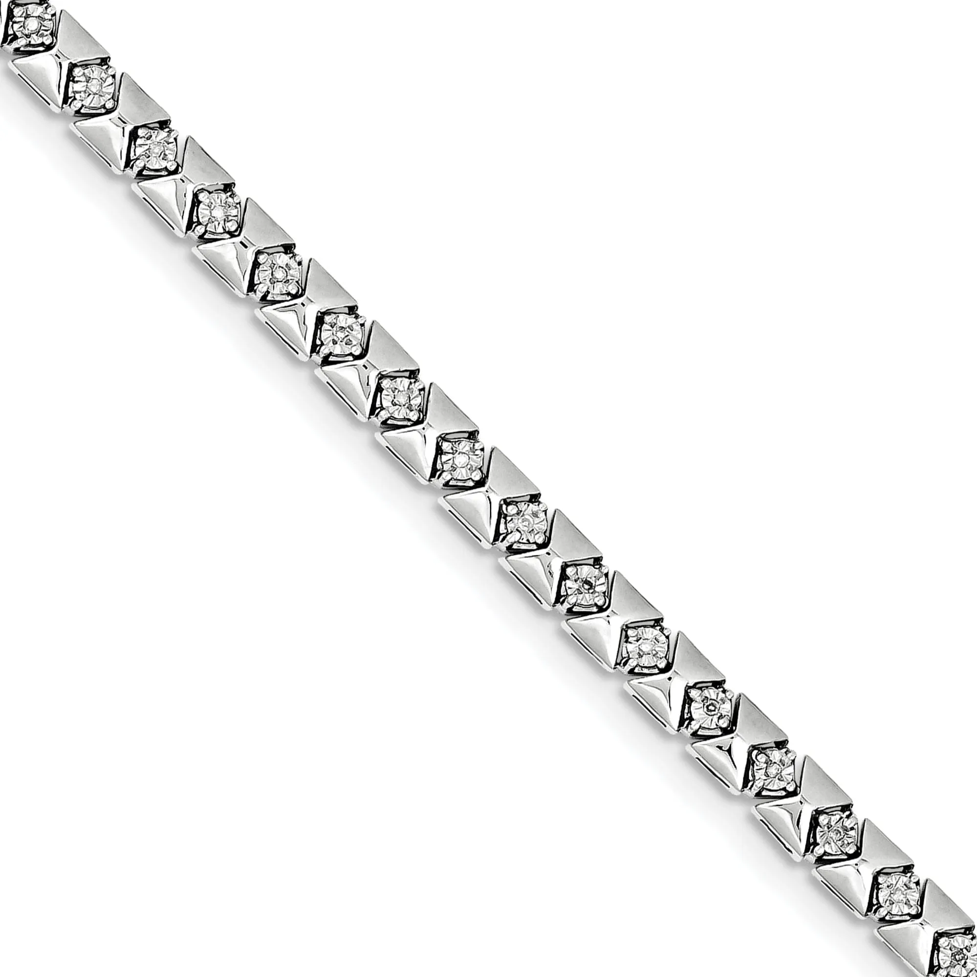 Silver Polished Round Stone Diamond Bracelet