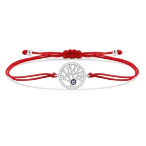 Silver Tree of Life & Evil Eye Charm Red String Protection Bracelet