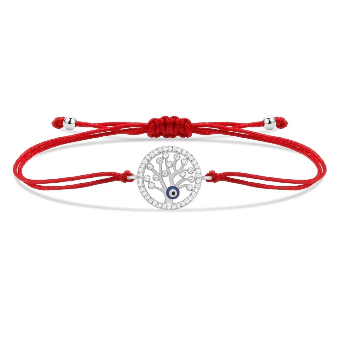 Silver Tree of Life & Evil Eye Charm Red String Protection Bracelet