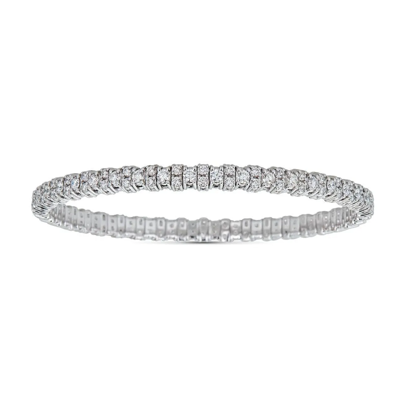Single & Double Diamond 18K White Gold Alternating Stretch Bracelet