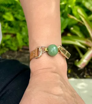 Single Wrap Camel Leather Bracelet with Jade Stone