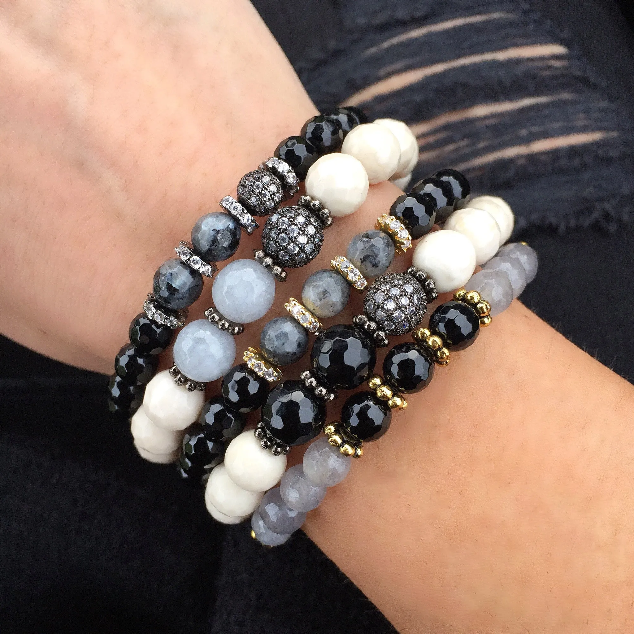 SOPHIA GOLD gray jade/onyx
