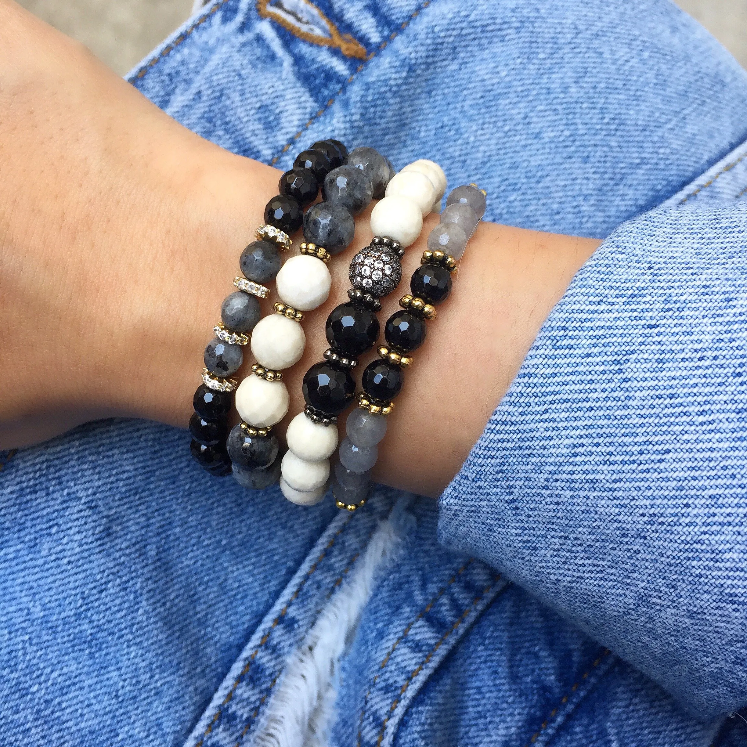 SOPHIA GOLD gray jade/onyx