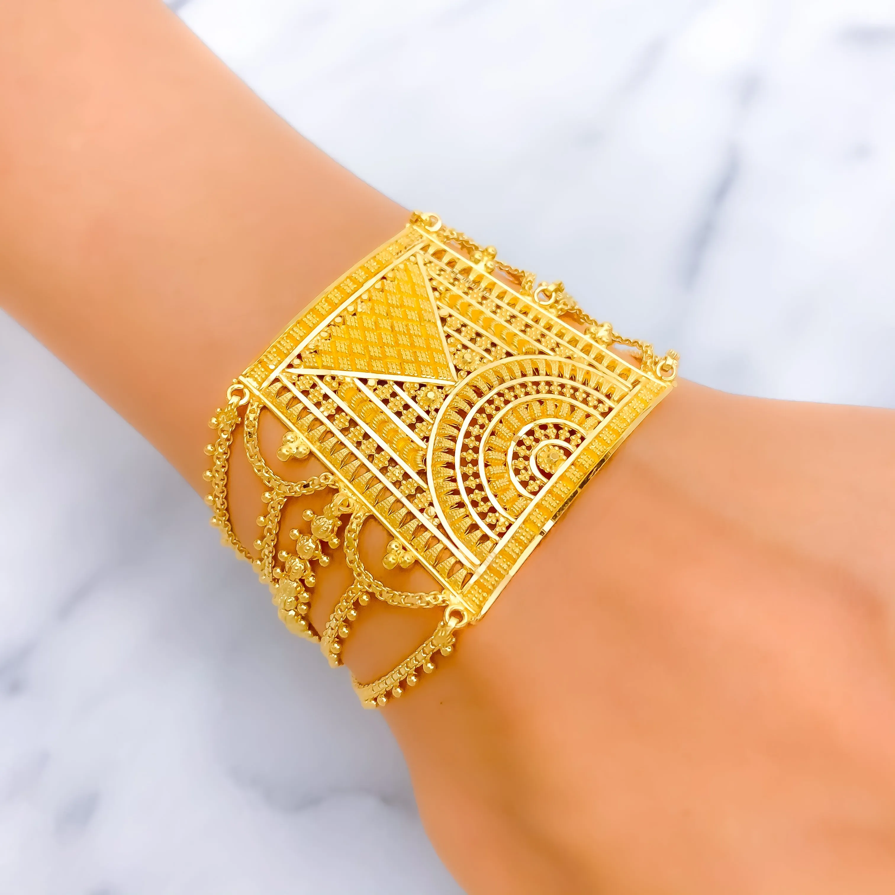 Special Checkered Triangle 22k Gold Statement Bracelet