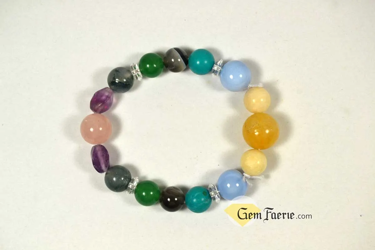 SPRING BRACELET - Green Aventurine, Yellow Jade, Moss Agate, Clear Quartz, Rose Quartz, Moonstone, Turquoise, Blue Chalcedony, Agate & Amethyst