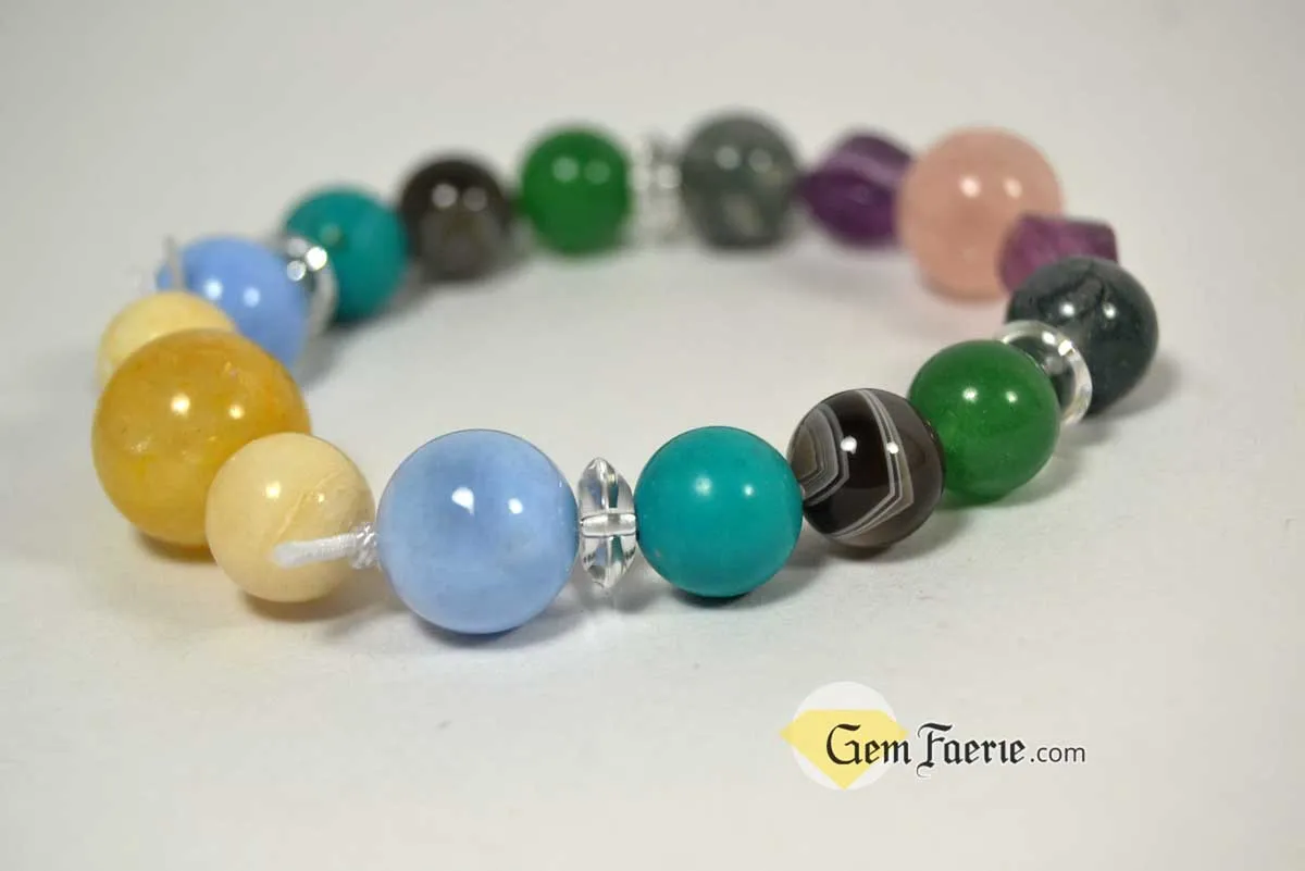 SPRING BRACELET - Green Aventurine, Yellow Jade, Moss Agate, Clear Quartz, Rose Quartz, Moonstone, Turquoise, Blue Chalcedony, Agate & Amethyst