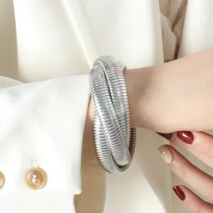 Stainless Steel Winding Stretch Elastic Bracelet for Women Men Platinum Plating Gift