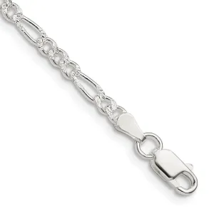 Sterling Silver 3mm Pav� Flat Figaro Chain