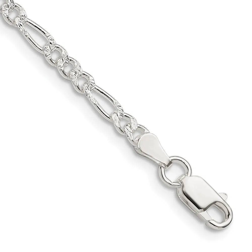 Sterling Silver 3mm Pav� Flat Figaro Chain