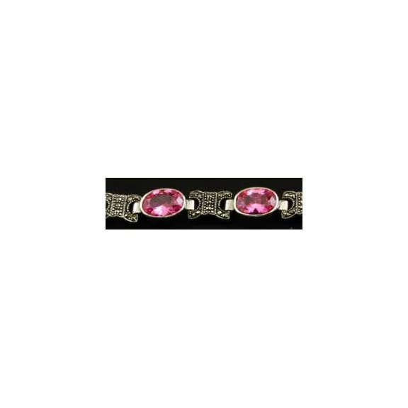 Sterling Silver Bracelet Pink Cz's Marcasite