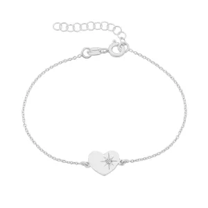 Sterling Silver Bracelet with Heart Pendant and Diamond M3114