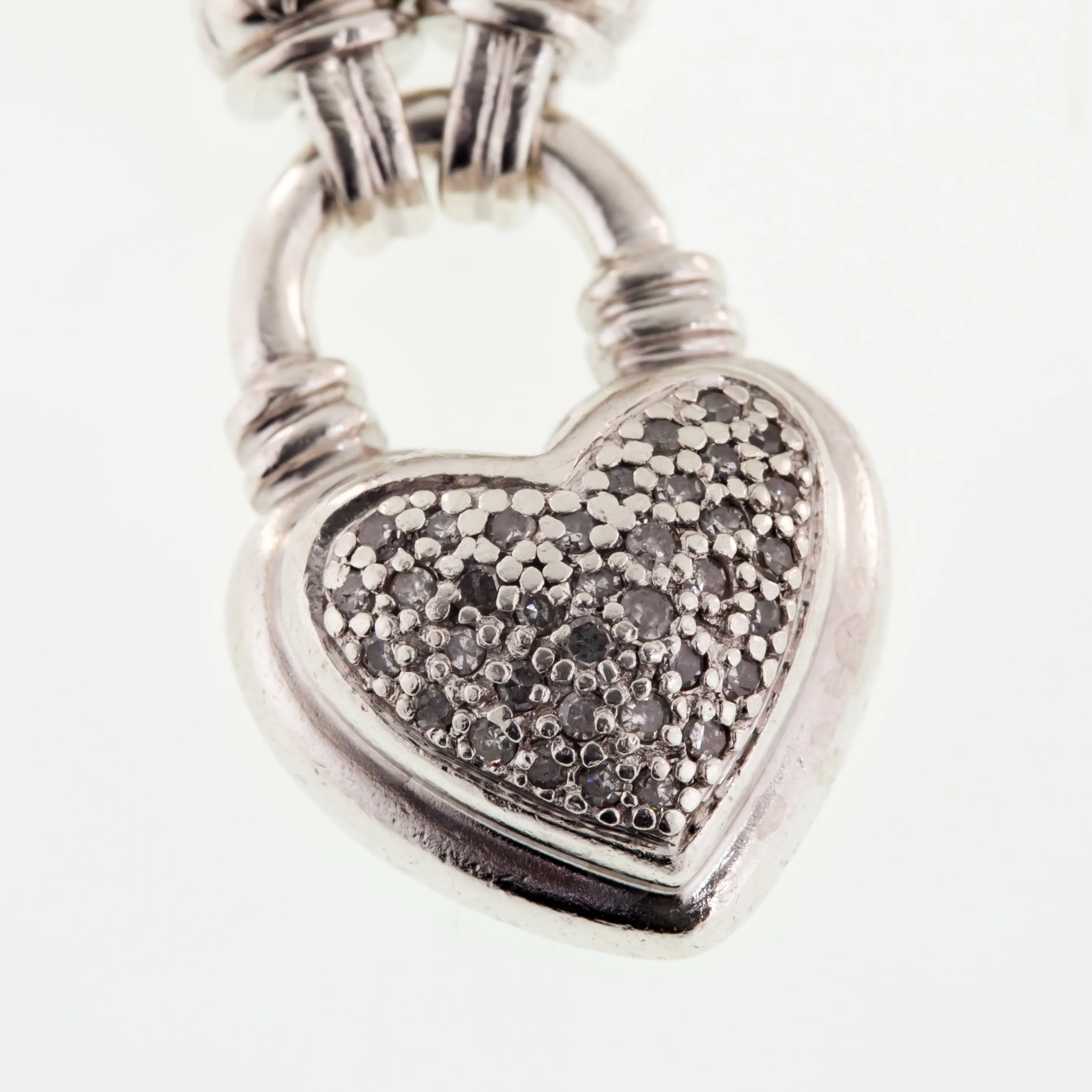 Sterling Silver Diamond Heart Charm Toggle Bracelet 6.75"
