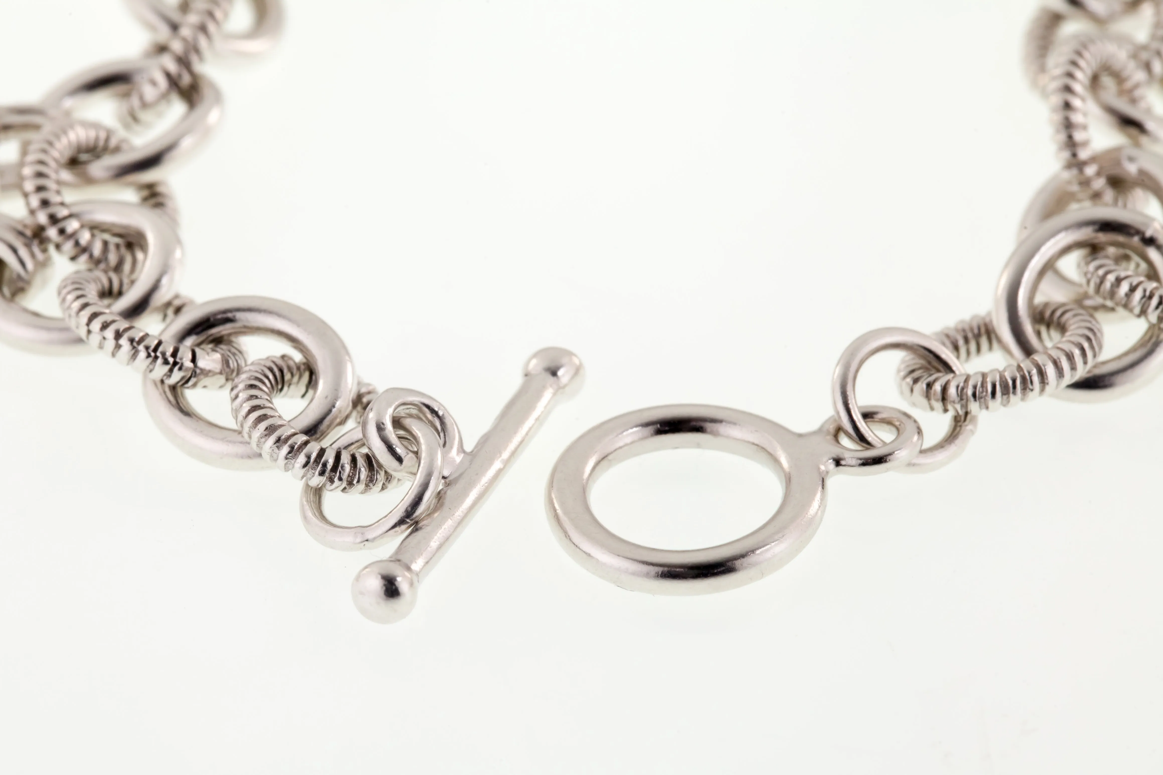 Sterling Silver Diamond Heart Charm Toggle Bracelet 6.75"