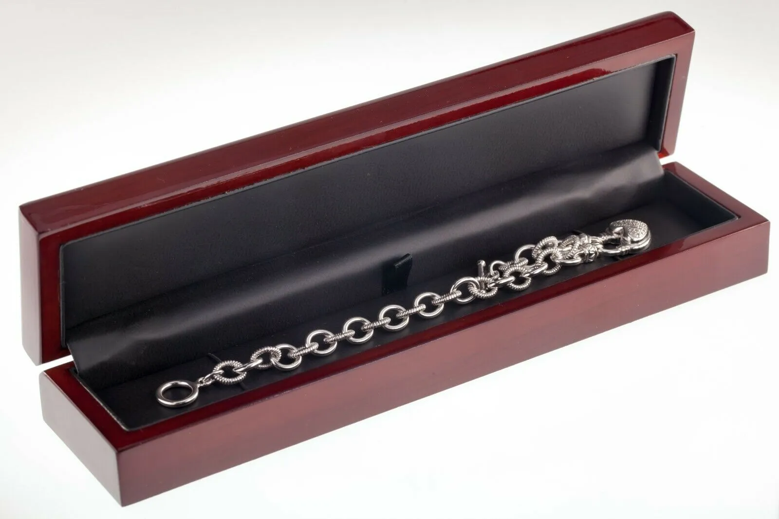 Sterling Silver Diamond Heart Charm Toggle Bracelet 6.75"