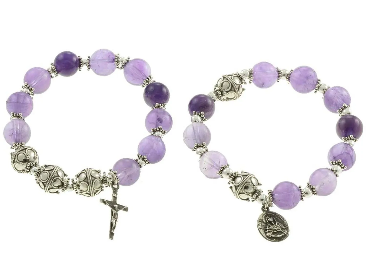 Sterling Silver Double Elastic Bracelet Amethyst 10mm Beads