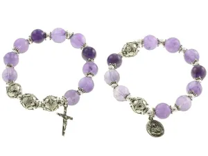 Sterling Silver Double Elastic Bracelet Amethyst 10mm Beads