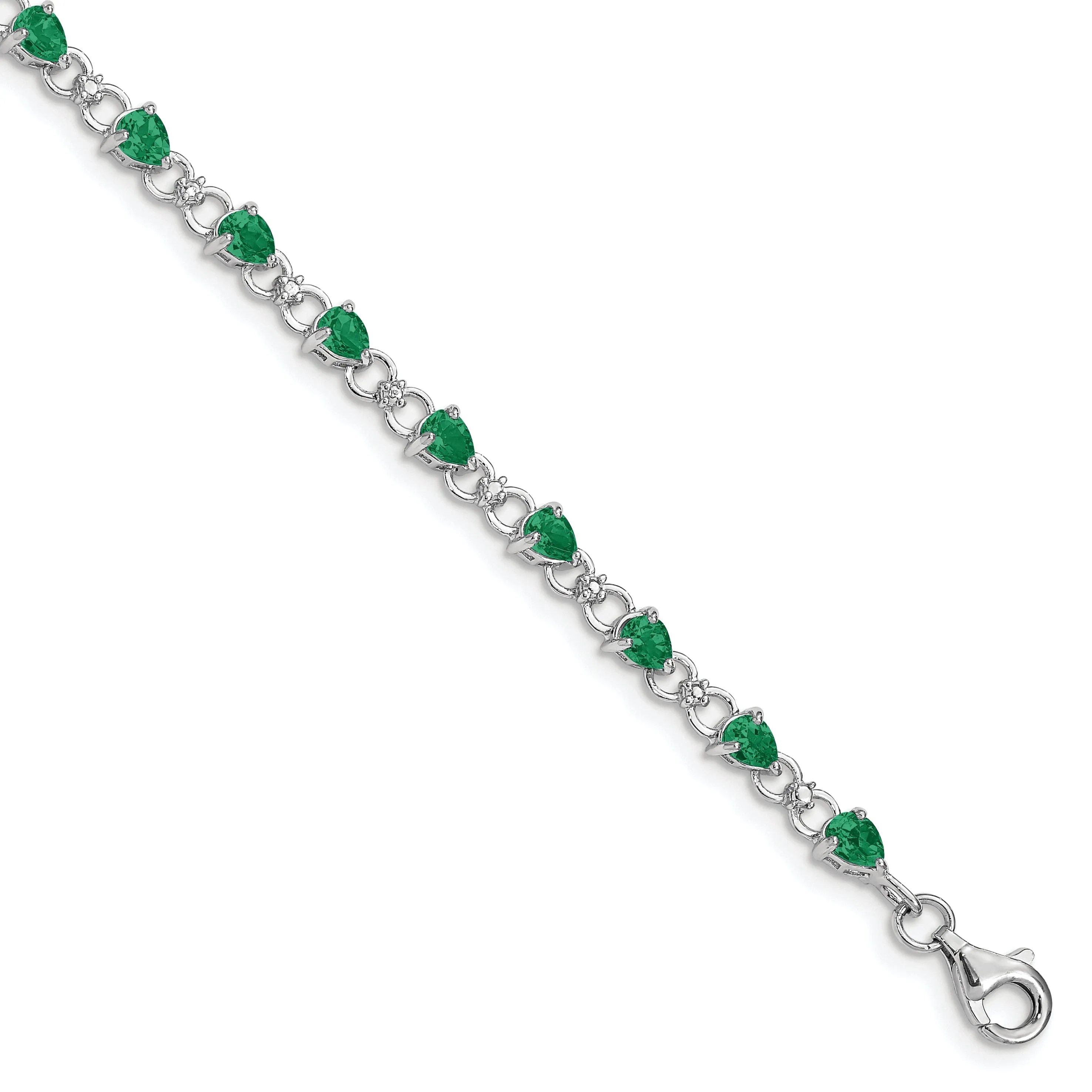 Sterling Silver Emerald Round Diamond Bracelet