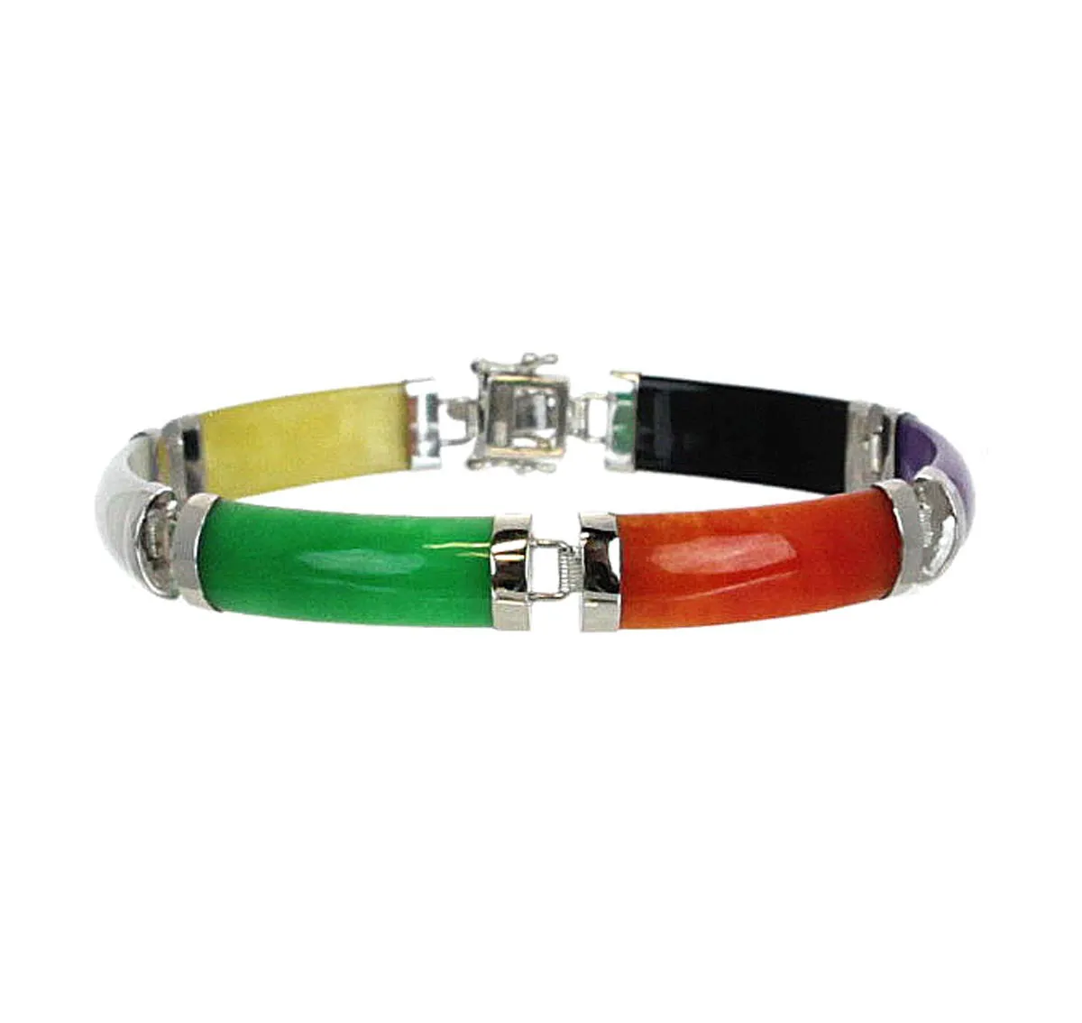 Sterling Silver Jade Multi Color Bracelet 7"