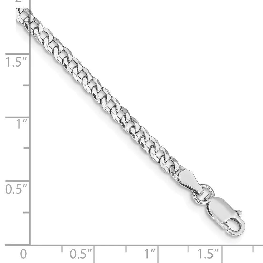 Sterling Silver Rhodium-plated 3.2mm Beveled Curb Chain