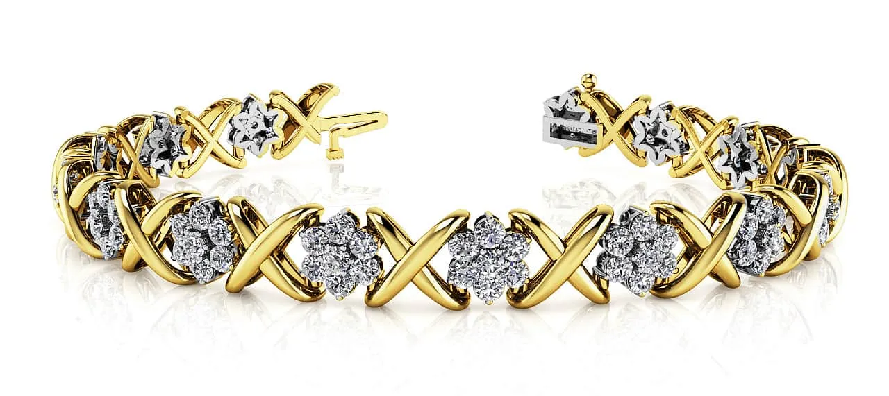 Stylized X Flower Diamond Bracelet with 1.79 ct.(finished) 1.5mm