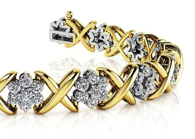 Stylized X Flower Diamond Bracelet with 1.79 ct.(finished) 1.5mm