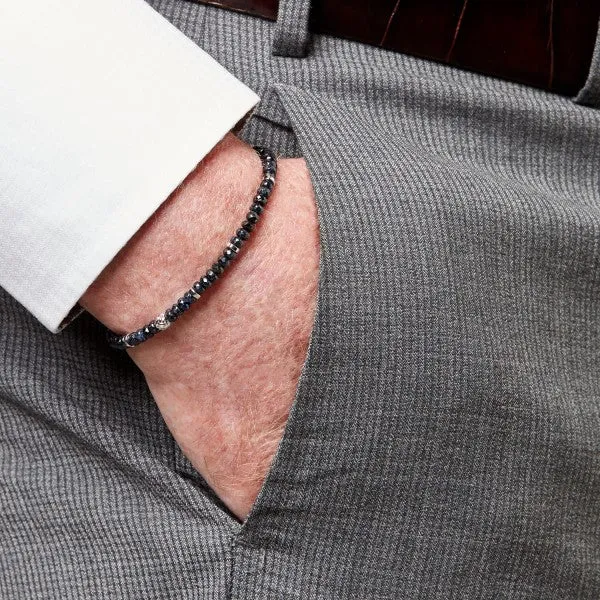 Tateossian Men's Nodo Dark Blue Sapphire Bracelet With Sterling Silver Accent Beads