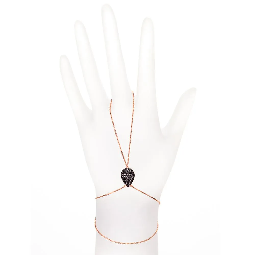 TEARDROP HANDCHAIN, BLACK, ROSE GOLD