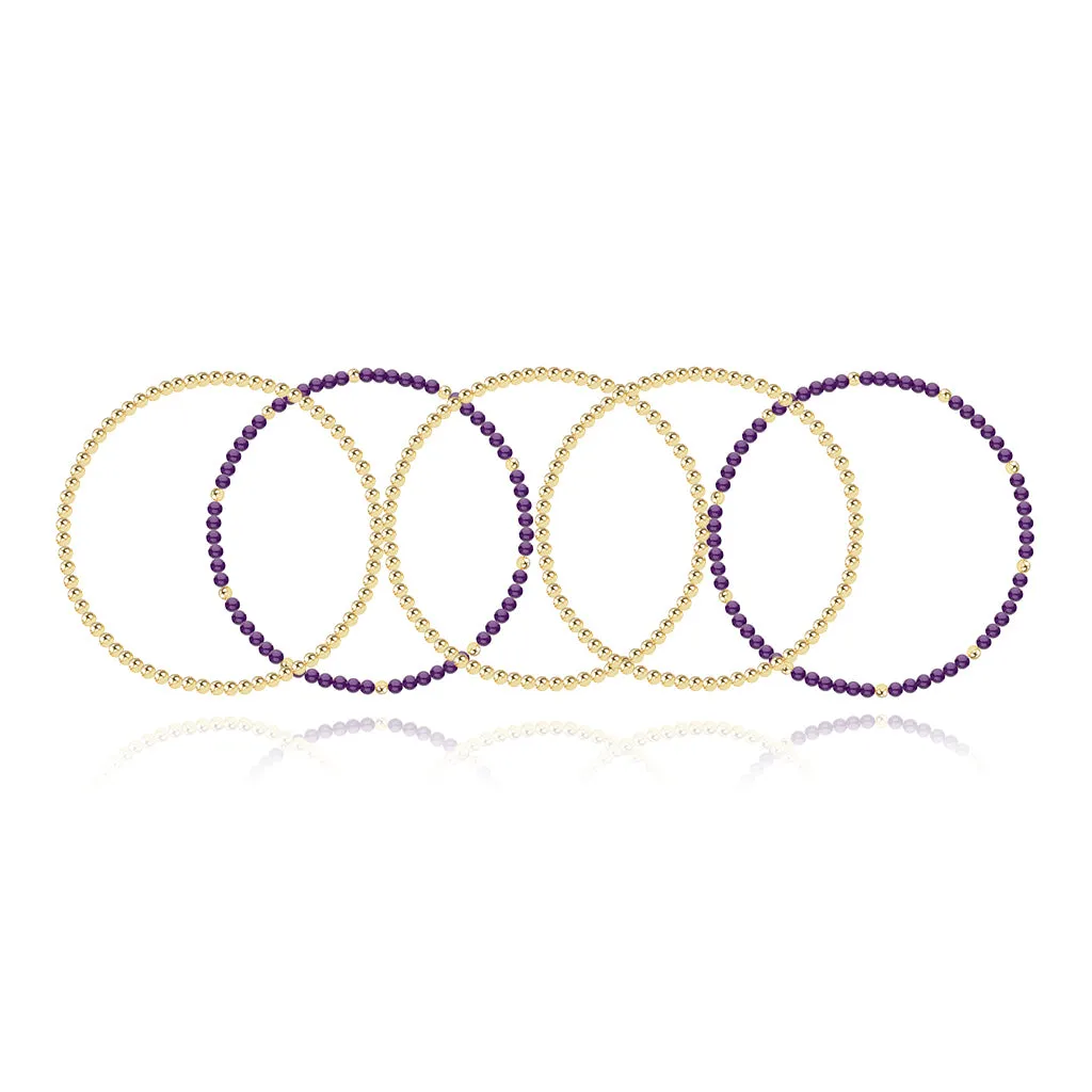 Three Gold Beaded Bracelet   Two Gemstone and Gold Bead Bracelet