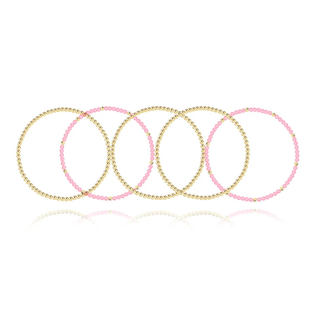 Three Gold Beaded Bracelet   Two Gemstone and Gold Bead Bracelet