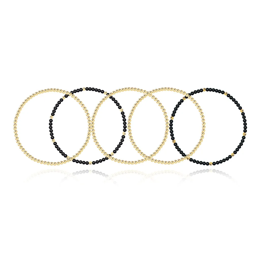 Three Gold Beaded Bracelet   Two Gemstone and Gold Bead Bracelet
