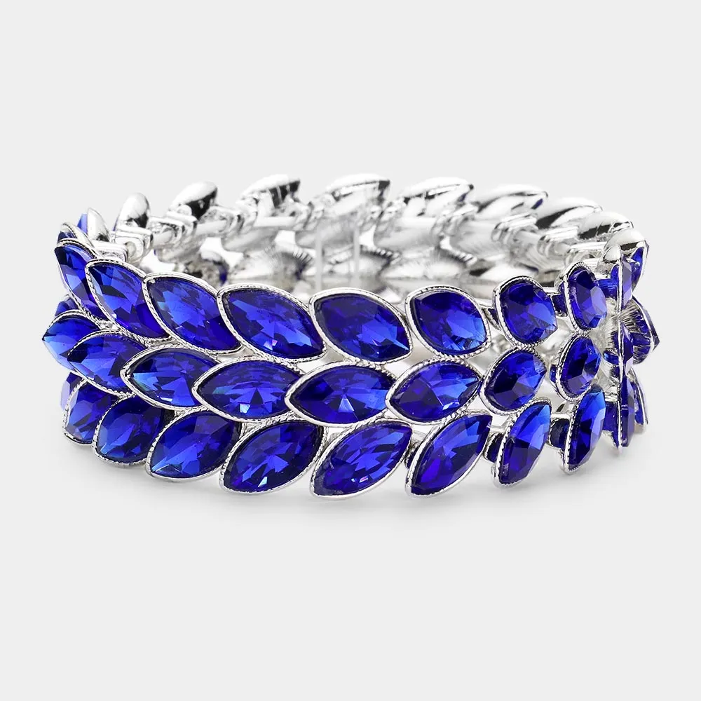 Three Row Sapphire Crystal Marquise Stone Cluster Stretch Pageant Bracelet  | Prom Bracelet | 506917