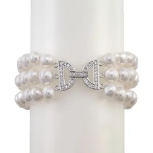 Three-strand pearl and crystal bracelet AAA  Pearls